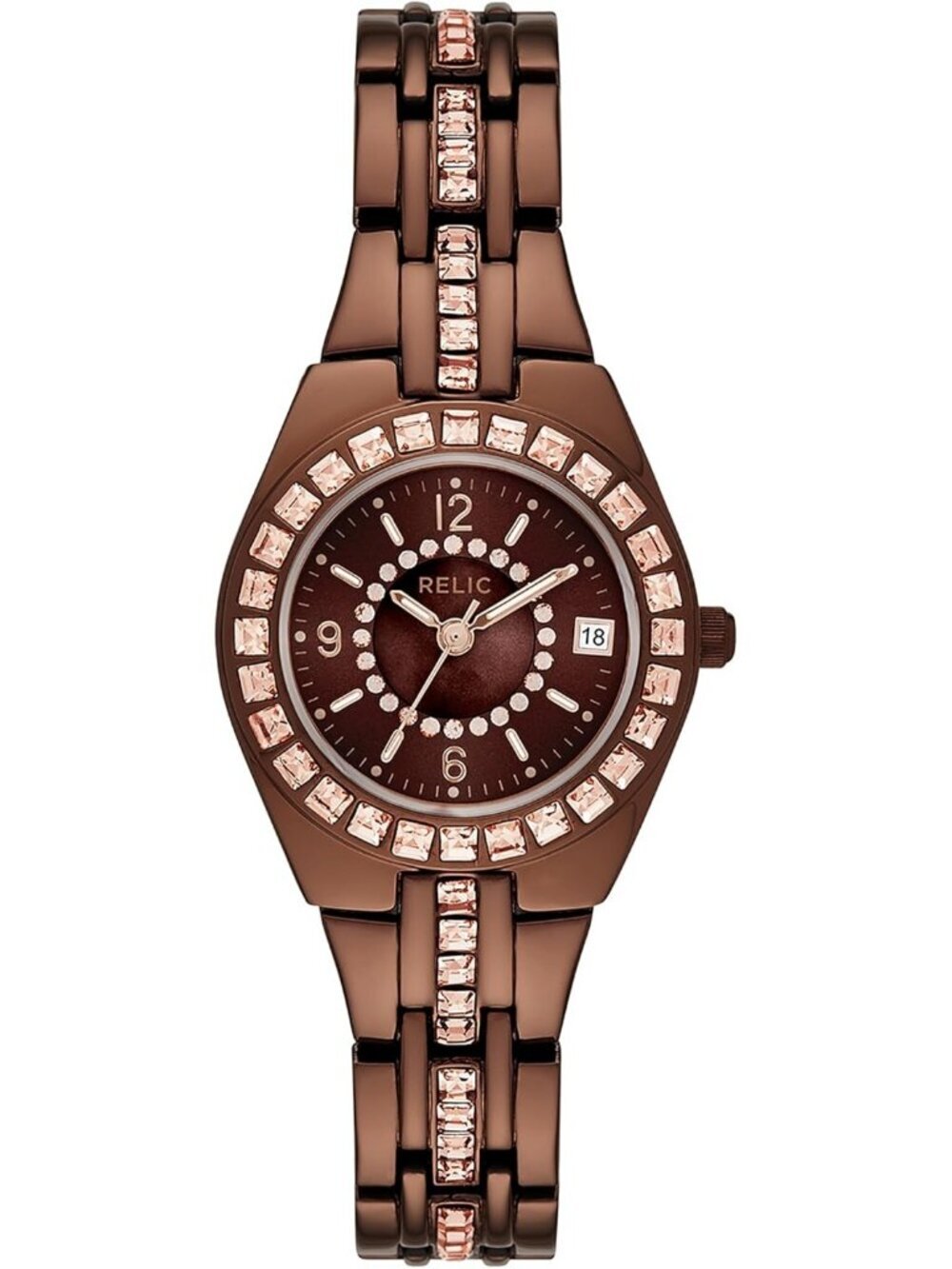 Relic Women's Brown Analog Quartz Fossil Queen's Court Bracelet Luxury Watch